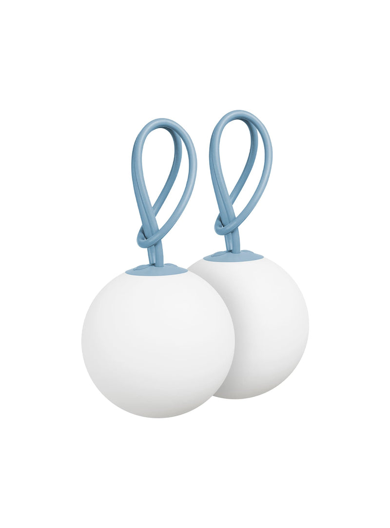 Ensemble de 2 lampes Bolleke de Fatboy en bleu wave, design LED rechargeable et portable, parfait pour éclairer vos espaces intérieurs et extérieurs au Canada."