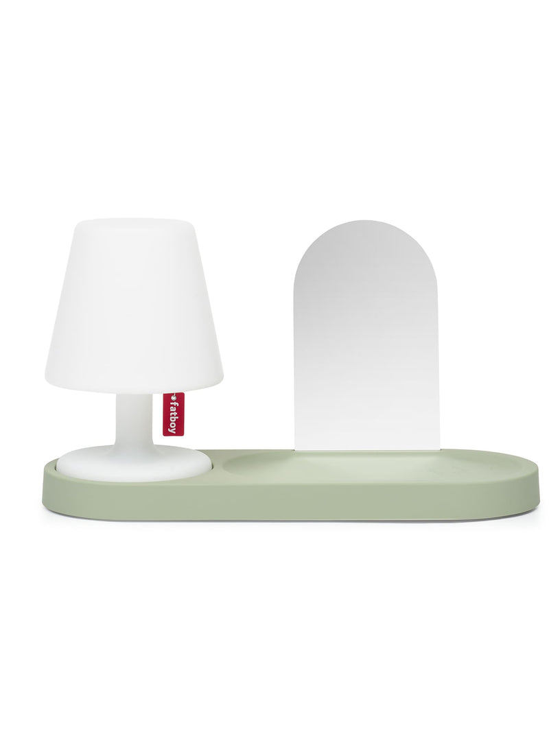 Ensemble Fatboy Edison The Petit + The Residence en vert : lampe LED sans fil avec plateau pratique pour ranger clés et accessoires au Canada.