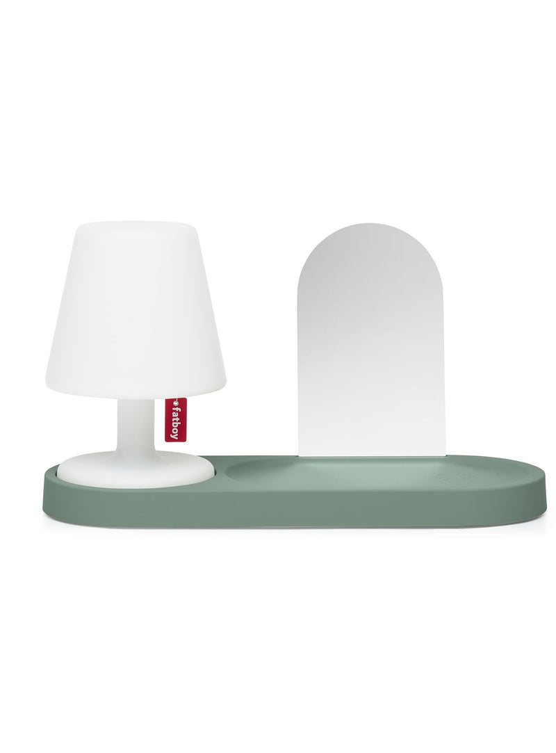 Ensemble Fatboy Edison The Petit + The Residence en vert pin : lampe LED sans fil avec plateau pratique pour ranger clés et accessoires au Canada.