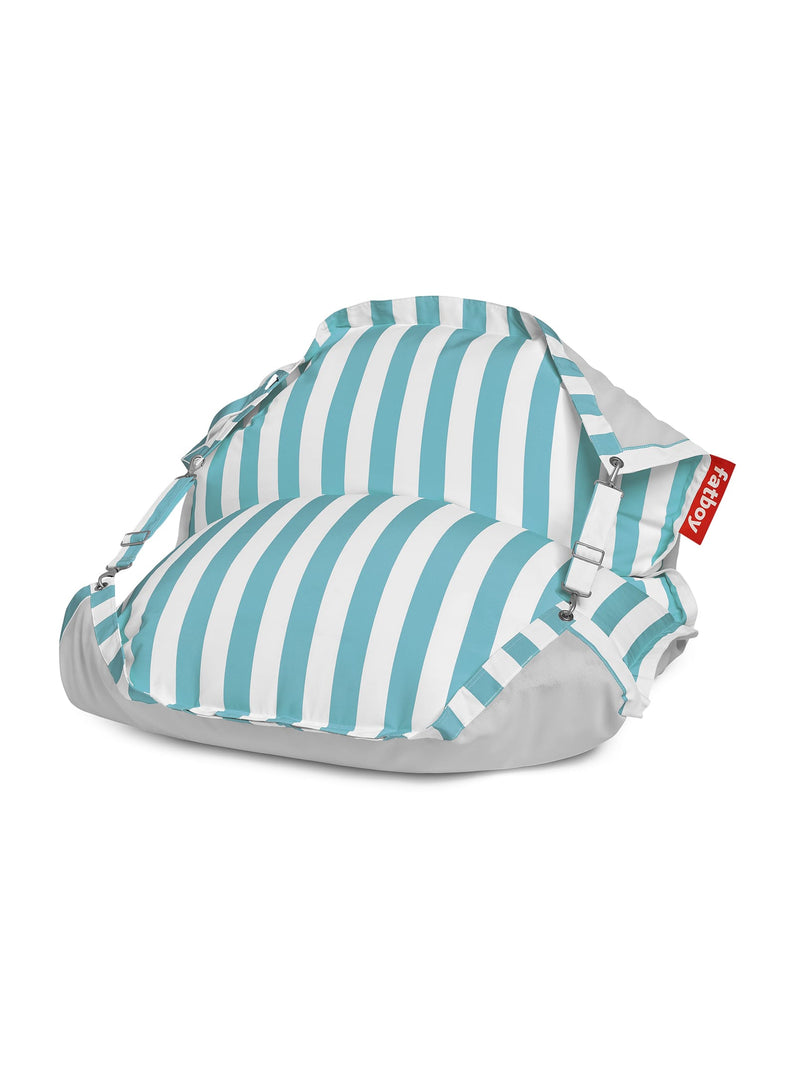Pouf Floatzac rayures azures de Fatboy : matelas de piscine flottant, résistant aux UV et à l&