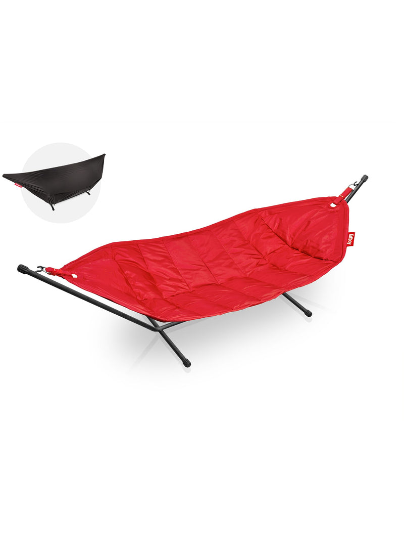 Hamac Fatboy Headdemock Deluxe en rouge avec housse protectrice, parfait pour l&