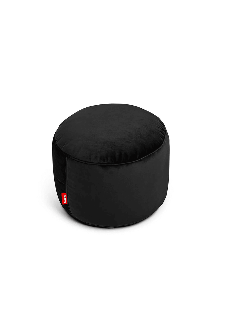Ottoman Point Velvet noir Fatboy : pouf rond en velours recyclé doux et brillant, parfait pour ajouter confort et style intérieur au Canada.