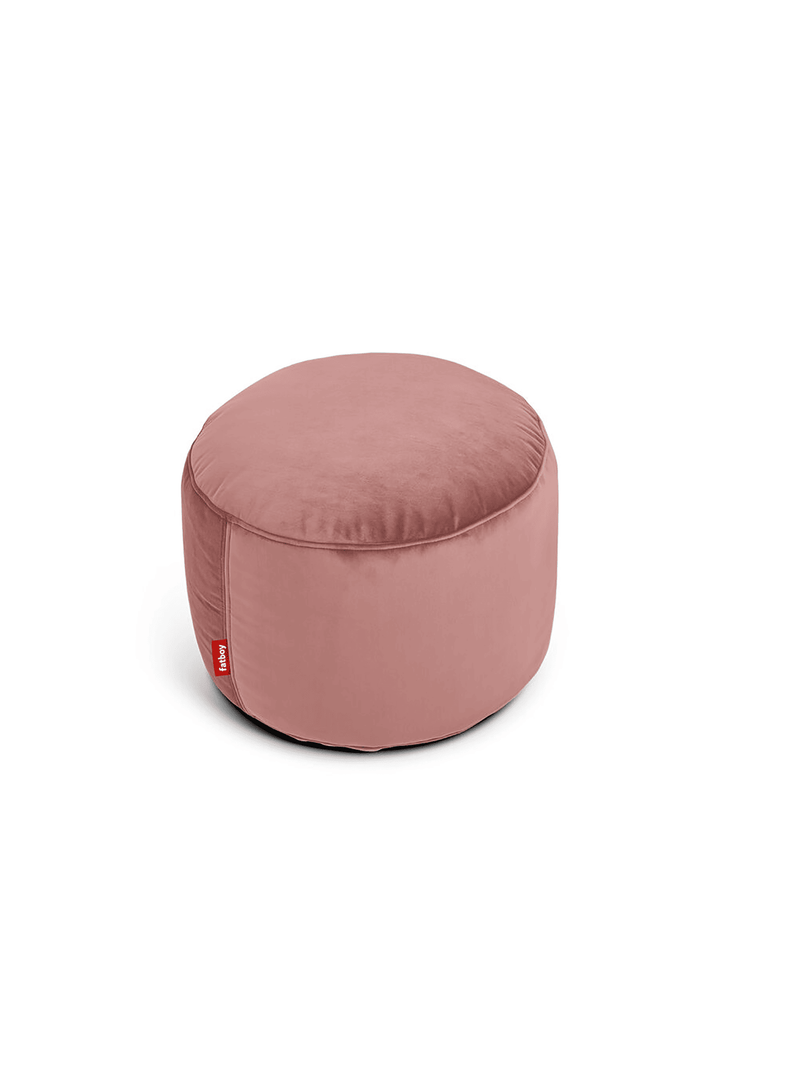Ottoman Point Velvet rose quartz Fatboy : pouf rond en velours recyclé doux et brillant, parfait pour ajouter confort et style intérieur au Canada.