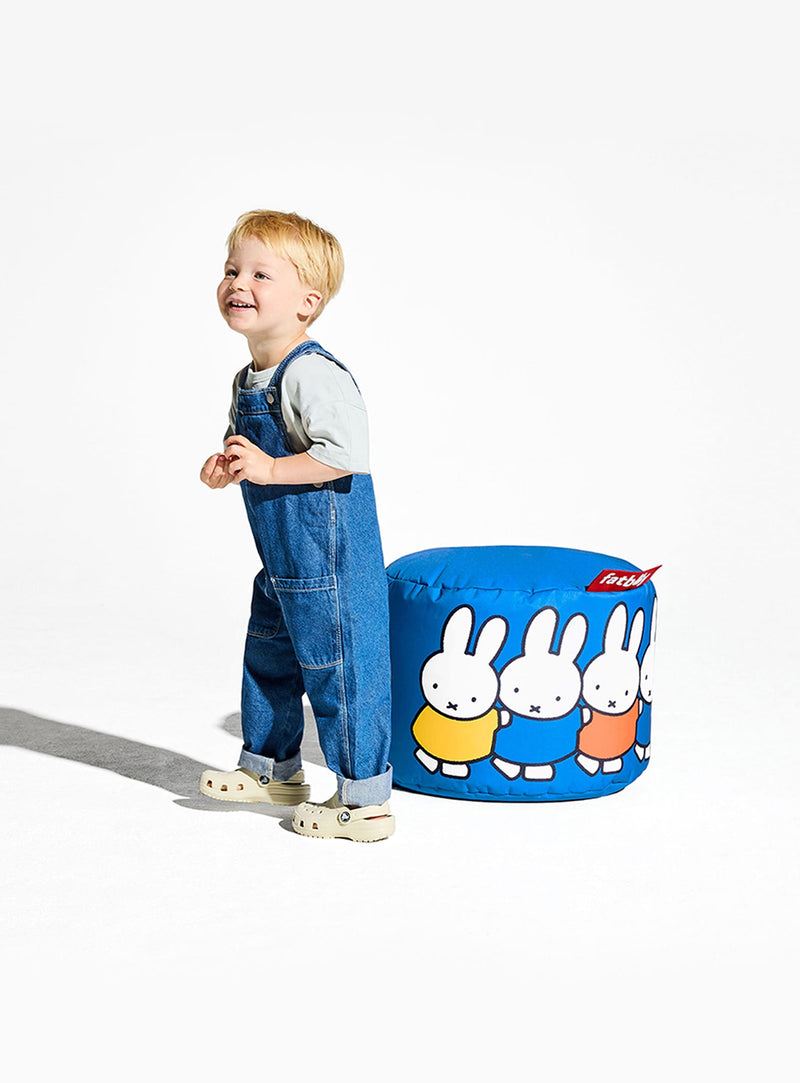 Pouf Point x Miffy de Fatboy en nylon durable avec imprimé Miffy coloré, confort et design ludique réunis.