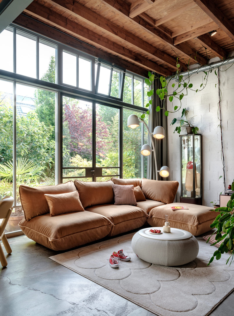 Sofa sectionnel Sumo Velvet de Fatboy 4 places design modulaire durable tissu velours recyclé confortable.