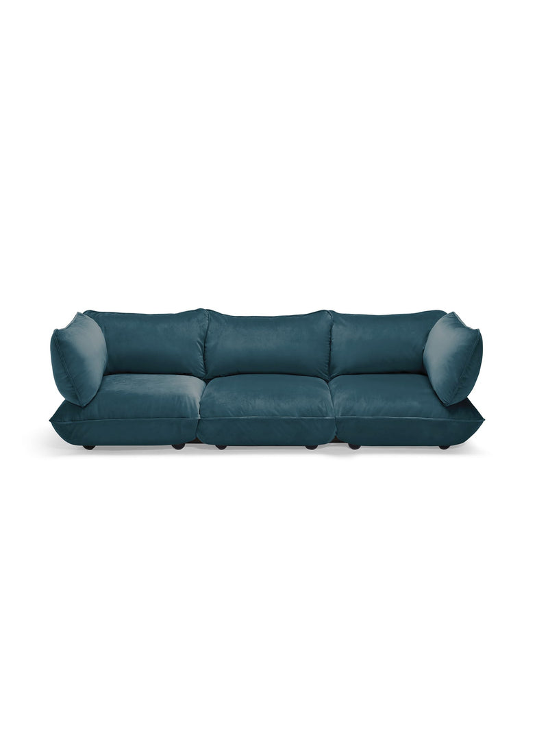 Fatboy Sumo Sofa Velvet 3 places en teinte Pétrole, grand sofa modulaire en velours recyclé confortable et luxueux.