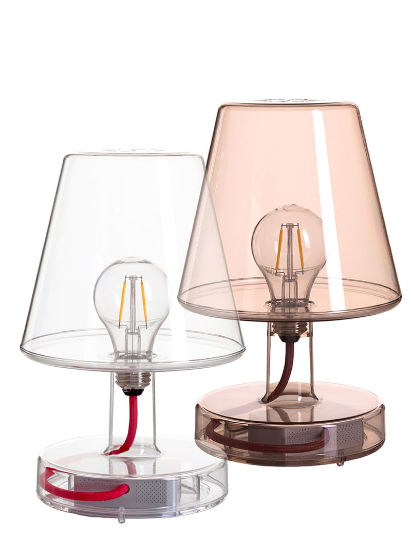 Fatboy Transloetje, lampe de table DEL au design transparent, portable et rechargeable, ensemble de 2, transparent et brun