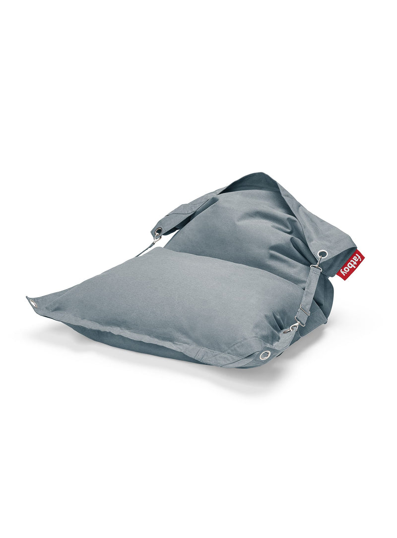 Pouf Buggle-Up Olefin bleu orage de Fatboy : pouf extérieur anti-UV, résistant aux intempéries, idéal pour détente intérieure et extérieure.