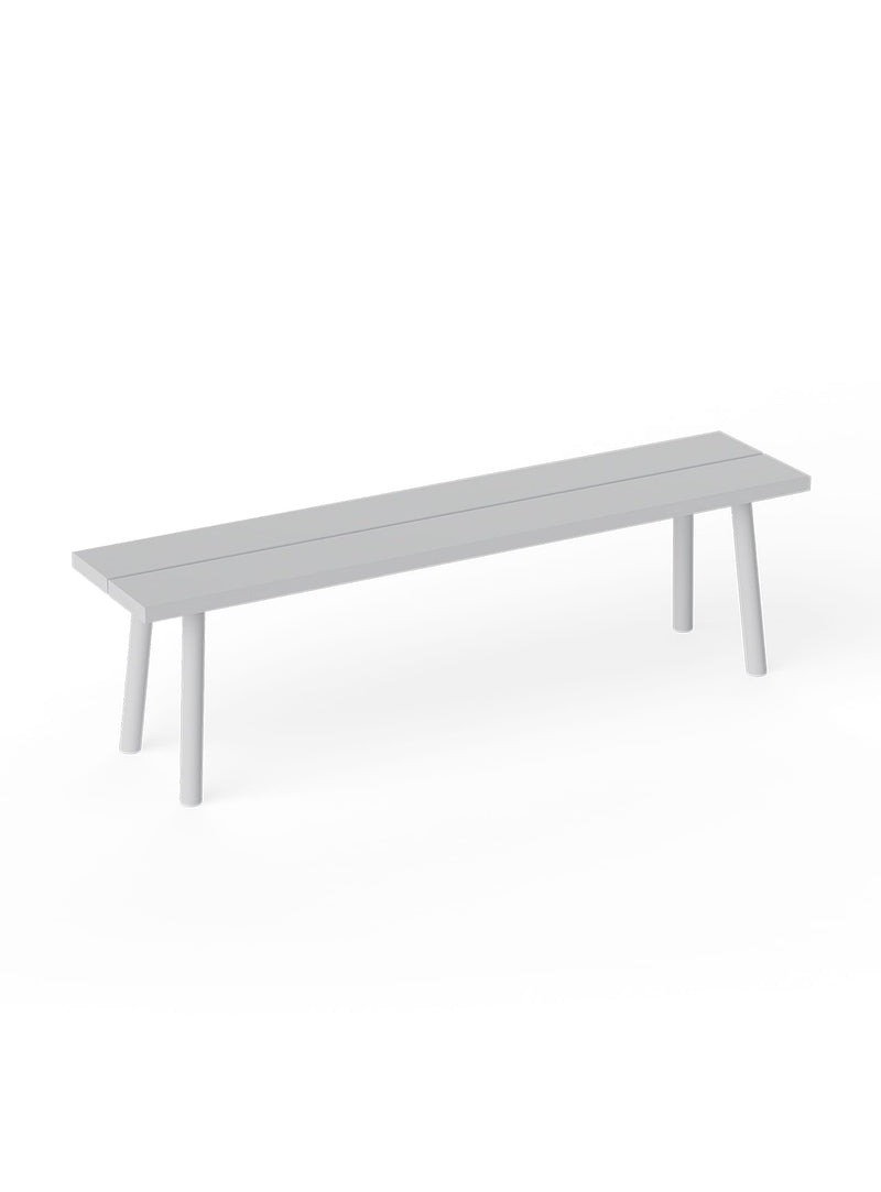 Banc d’extérieur Fred’s de Fatboy en gris clair, banc en aluminium au style pique-nique moderne offrant trois places.
