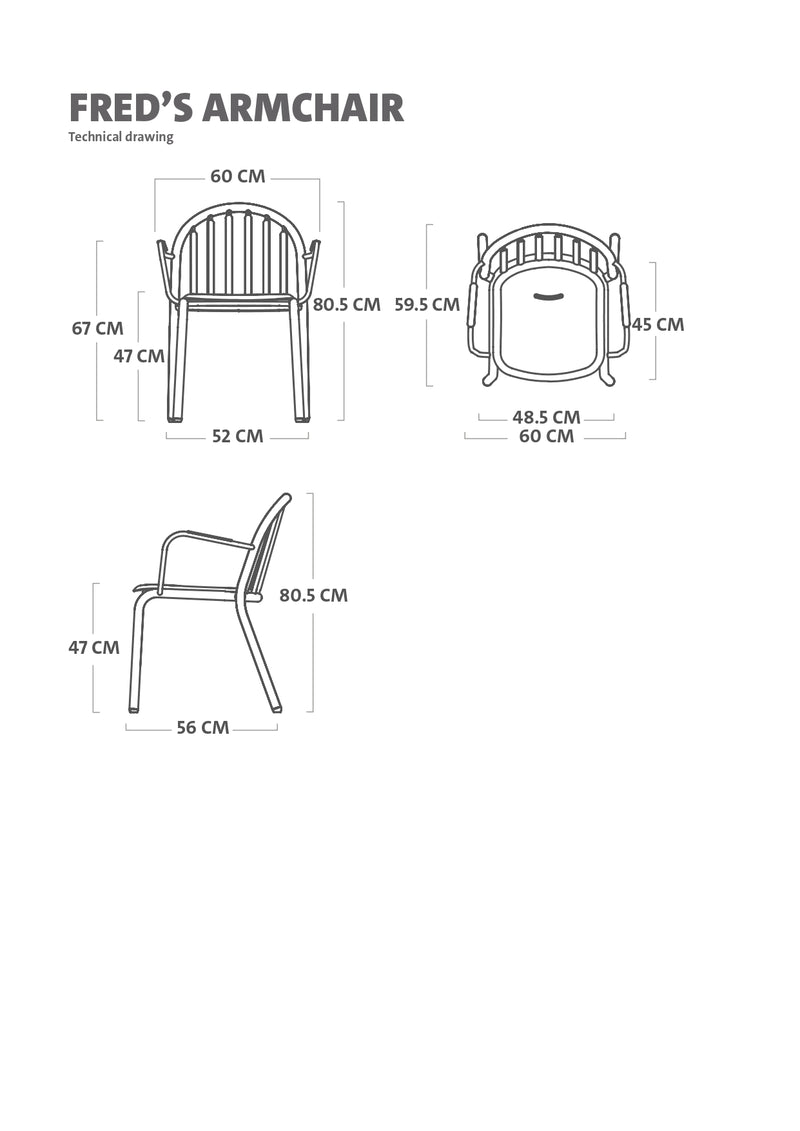 Dessin technique de la chaise avec bras Fred&