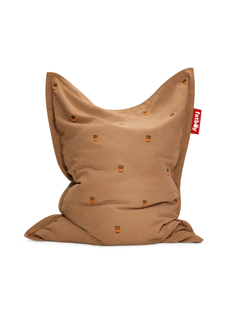 Pouf Slim Cord x Boris de Fatboy en velours côtelé recyclé, alliant confort douillet et design ludique.