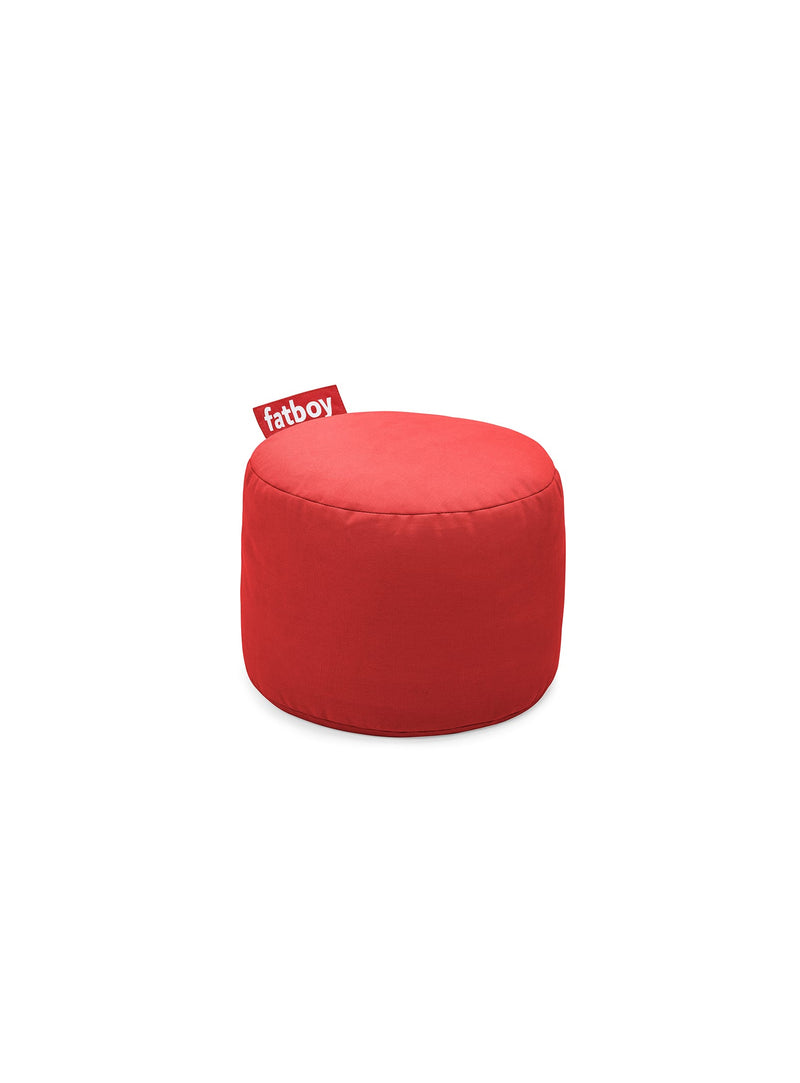 Pouf Point Stonewashed rouge de Fatboy : ottoman en coton 100 %, doux et résistant, idéal comme repose-pieds ou table d&