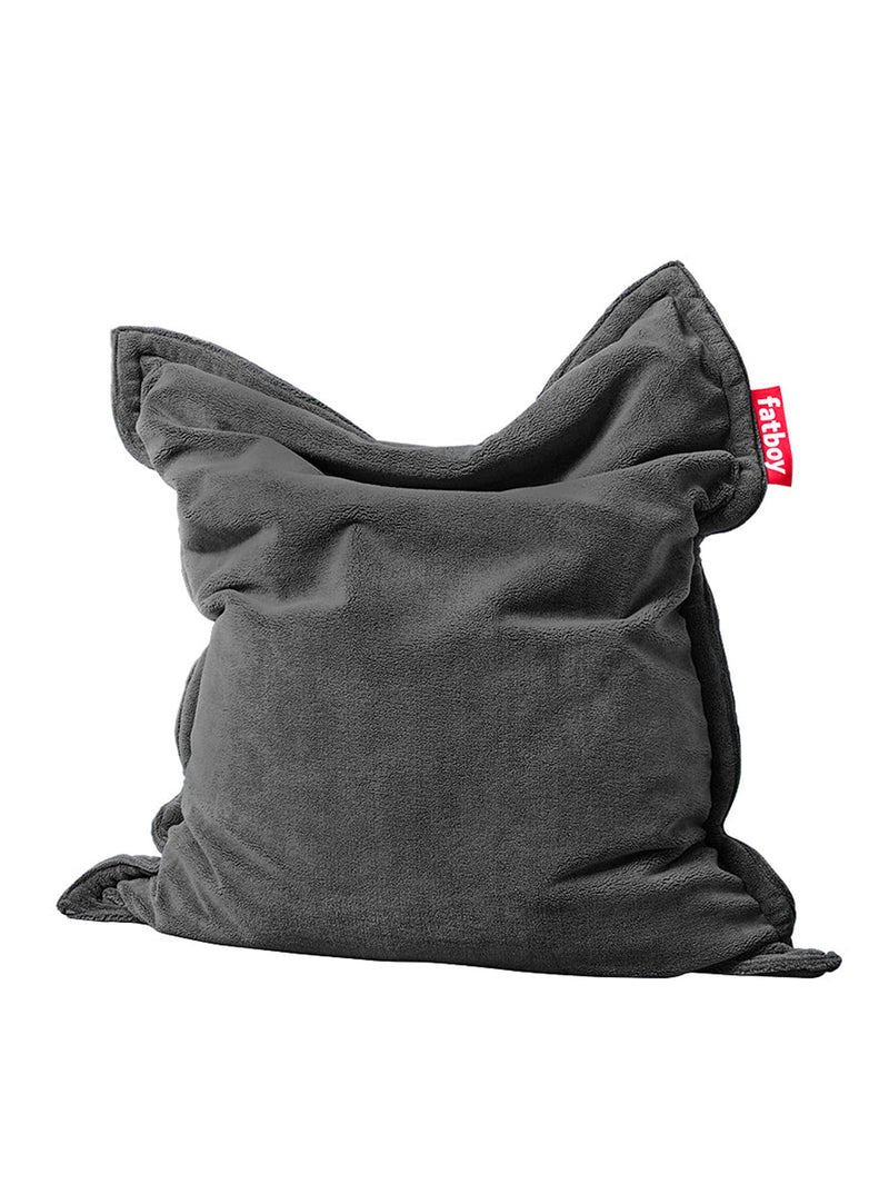 Pouf Slim Teddy anthracite de Fatboy : ultra-doux en tissu pelucheux, idéal pour un confort durable et cosy dans les intérieurs canadiens.