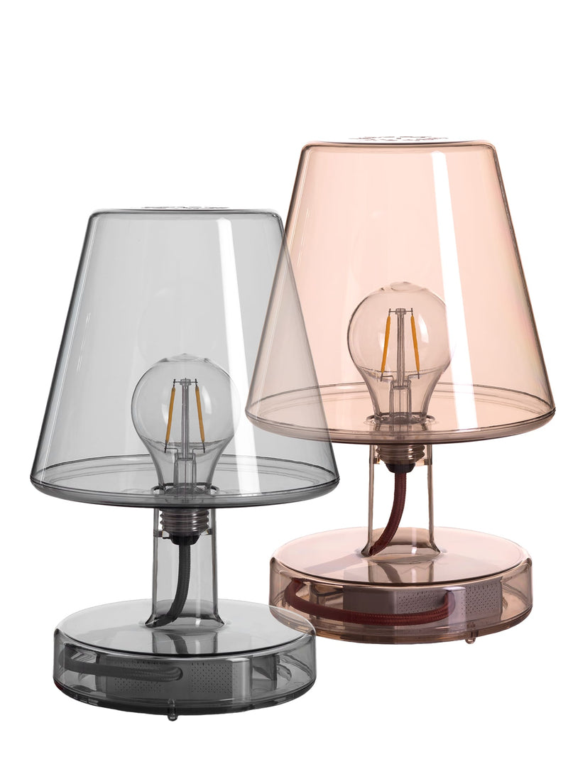 Fatboy Transloetje, lampe de table DEL au design transparent, portable et rechargeable, ensemble de 2, gris et brun